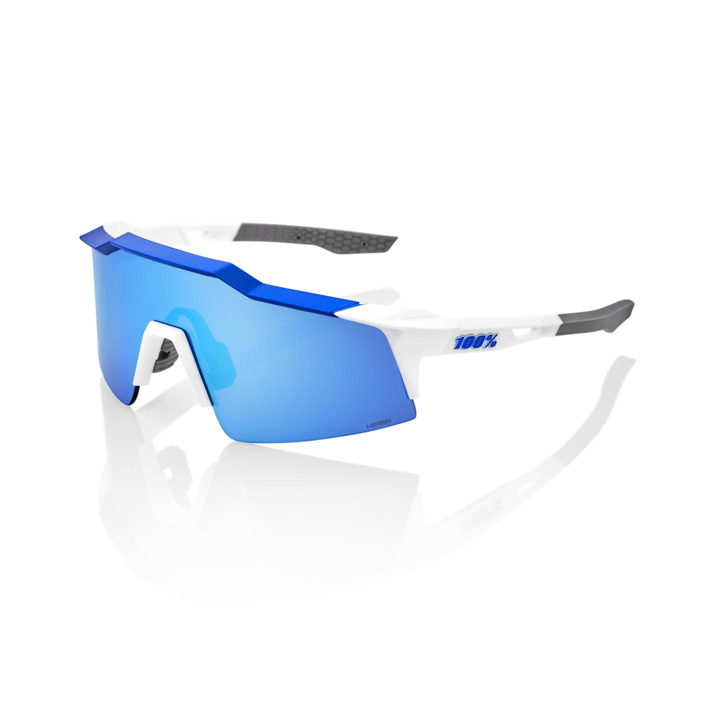 100% Speedcraft SL - Matte White/Metallic Blue - HiPER Blue Multilayer Mirror Lens