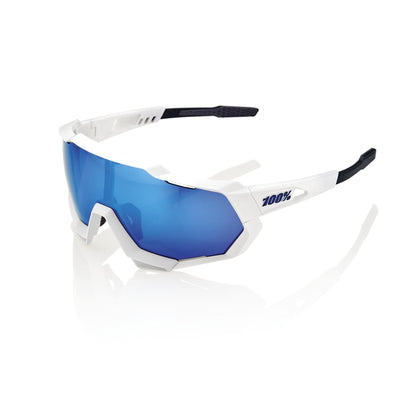 100% Speedtrap - Matte White - HiPER Blue Multilayer Mirror Lens