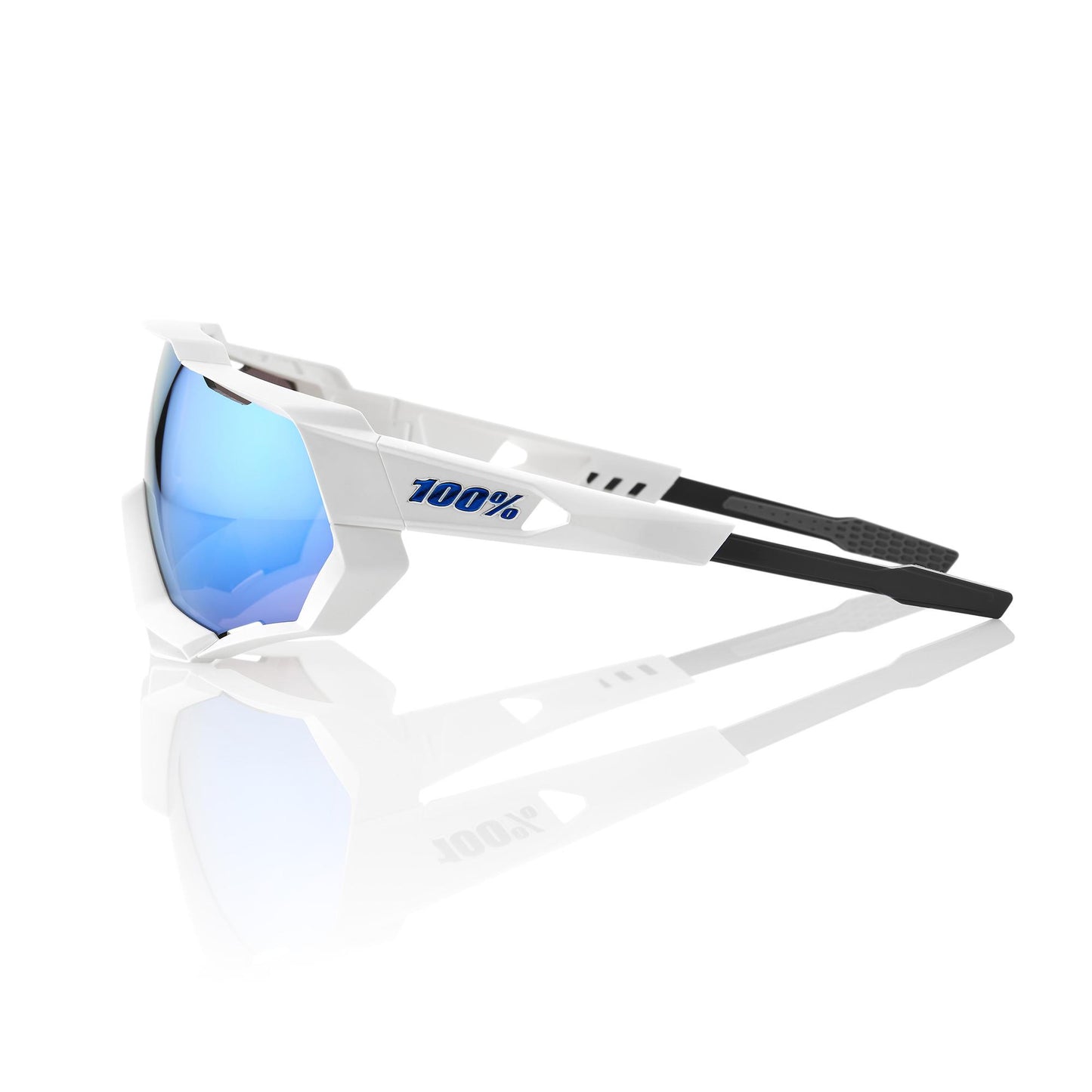 100% Speedtrap - Matte White - HiPER Blue Multilayer Mirror Lens