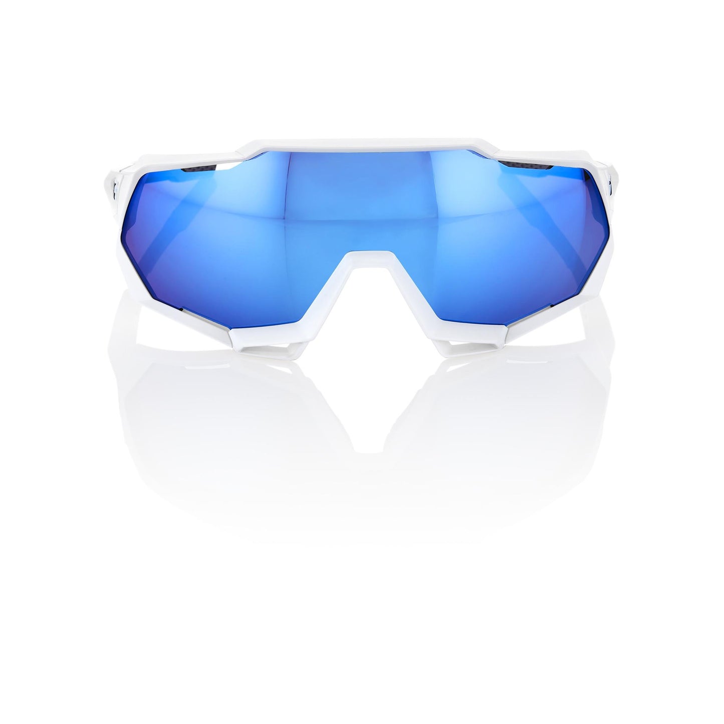 100% Speedtrap - Matte White - HiPER Blue Multilayer Mirror Lens